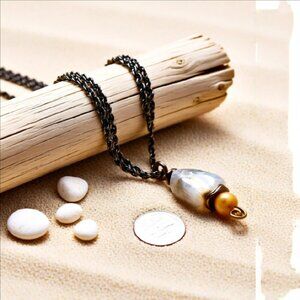 One-of-a-kind! Raw Agate Nugget & Yellow Aventurine Stacked Stone Pendant +Chain